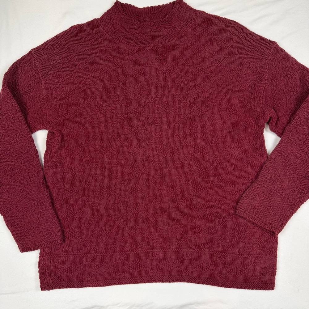 Vintage Knits Landing LTD Textured Knit Sweater Made in USA Burgundy Mock Neck